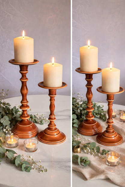Earthy Brown Premium Cast Iron Candle Stand 2 pc Set of 1