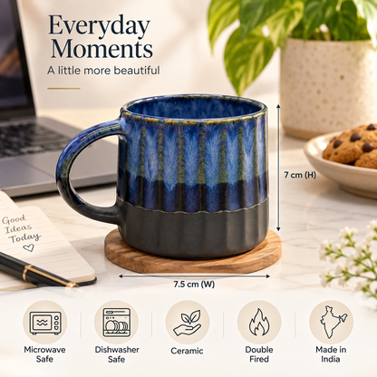 Indigo Ribbed Mugs – Set of 2