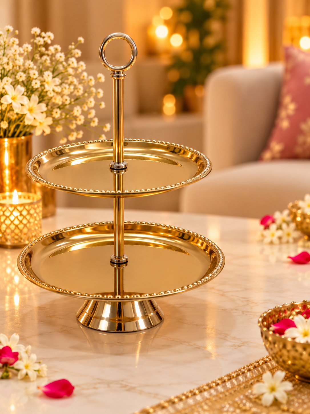 Golden Bloom Two Tier Serving Stand/