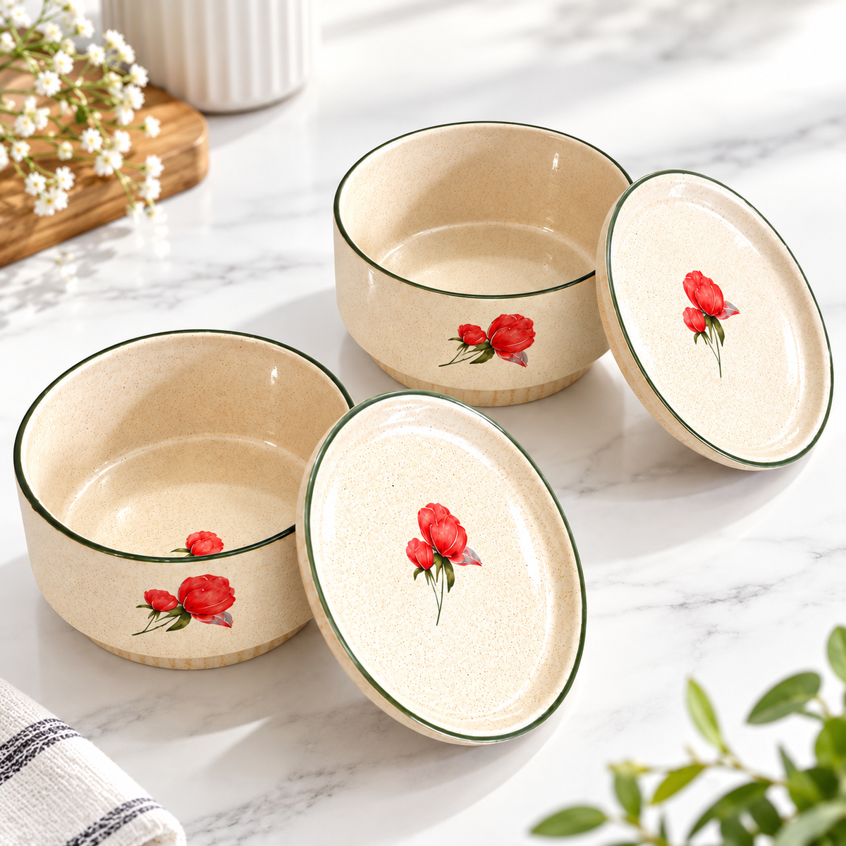 Bonjour Soup Cereal Bowl Set of 2 with lid