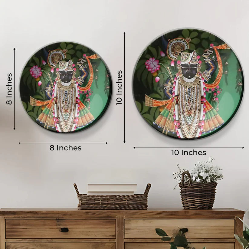 Shrinathji with Lotus Wall Plates [Set of 3]