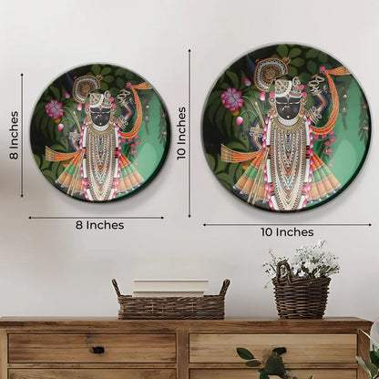 Shrinathji with Lotus Wall Plates [Set of 3]