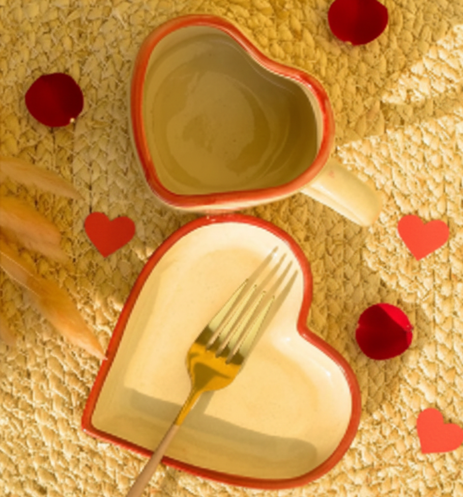 I Heart U Ceramic Coffee Mug with Saucer – Valentine’s Day Gift for Couples