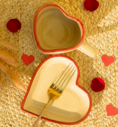 I Heart U Ceramic Coffee Mug with Saucer – Valentine’s Day Gift for Couples