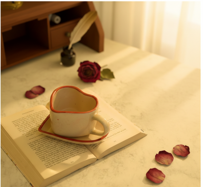 I Heart U Ceramic Coffee Mug with Saucer – Valentine’s Day Gift for Couples