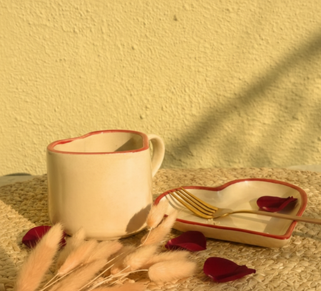 I Heart U Ceramic Coffee Mug with Saucer – Valentine’s Day Gift for Couples