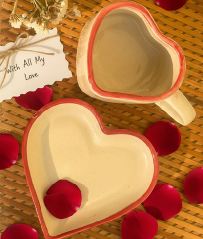 I Heart U Ceramic Coffee Mug with Saucer – Valentine’s Day Gift for Couples