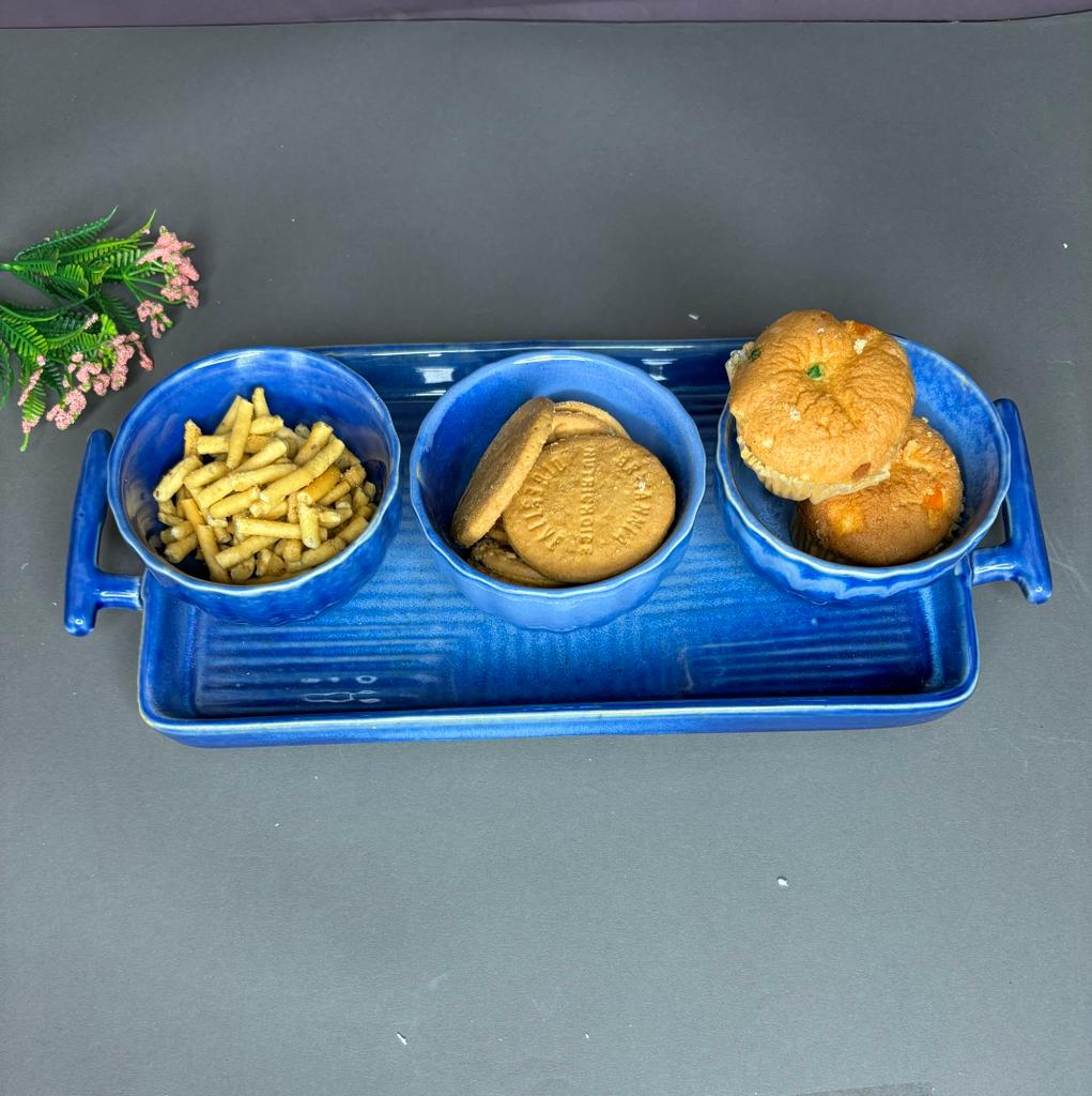 Whisker Blue Tray Set with 3 Bowl