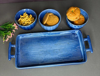 Whisker Blue Tray Set with 3 Bowl