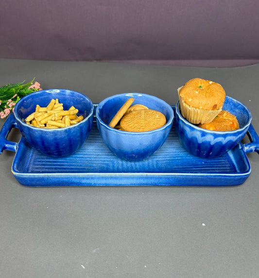 Whisker Blue Tray Set with 3 Bowl