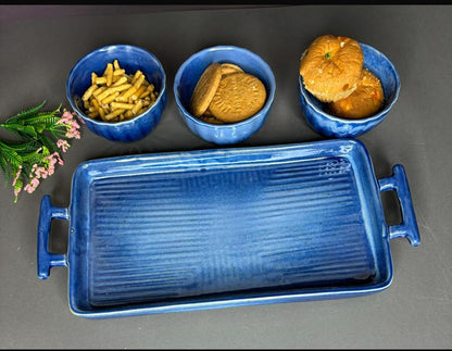 Whisker Blue Tray Set with 3 Bowl