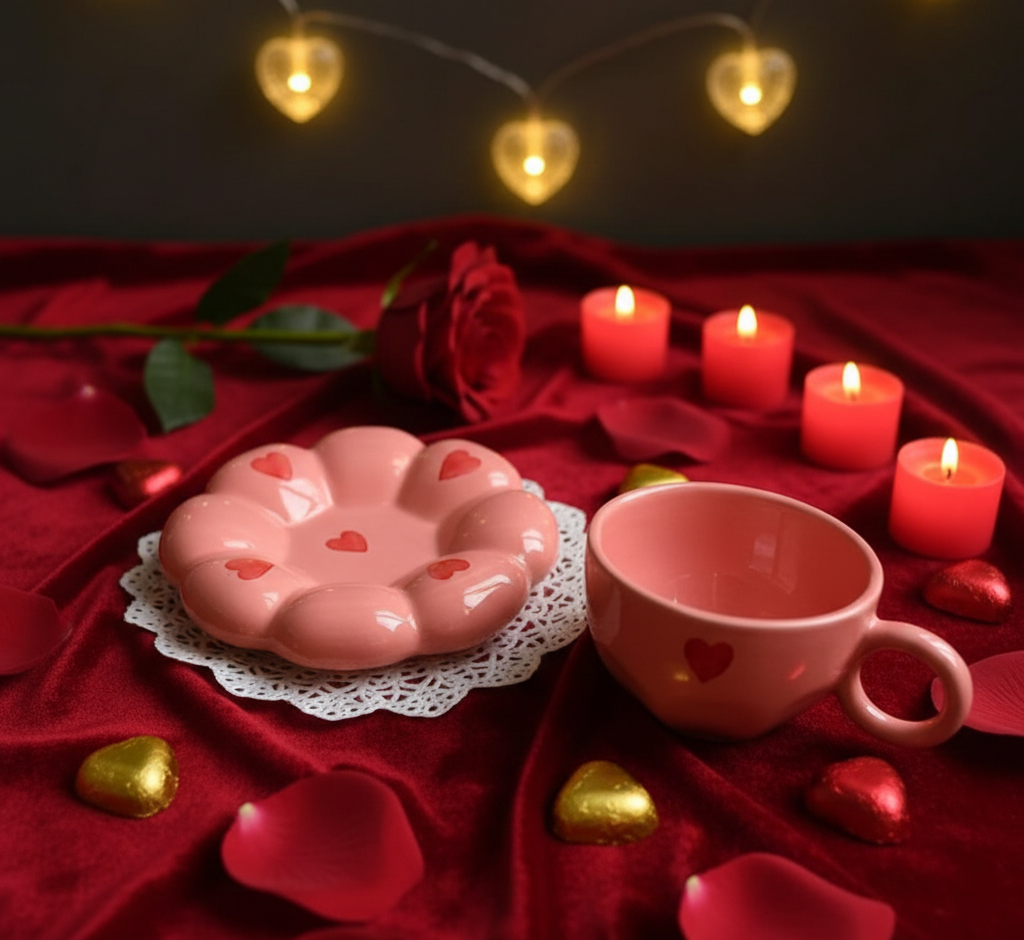 Pink Sunflower Ceramic Cup and Saucer – Valentine’s Day Gift