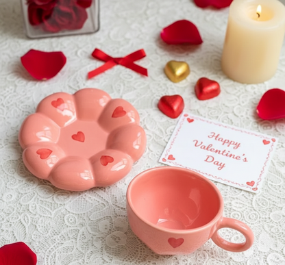 Pink Sunflower Ceramic Cup and Saucer – Valentine’s Day Gift