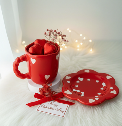 Red Heart Mug with Saucer – Valentine’s Day Gift for Couples