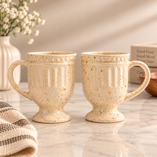 Ivory Speckled Trophy Mugs set of 2