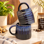Indigo Ribbed Mugs – Set of 2