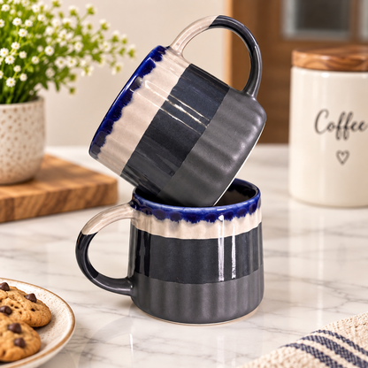 Grey Ribbed Coffee Mugs Set of 2