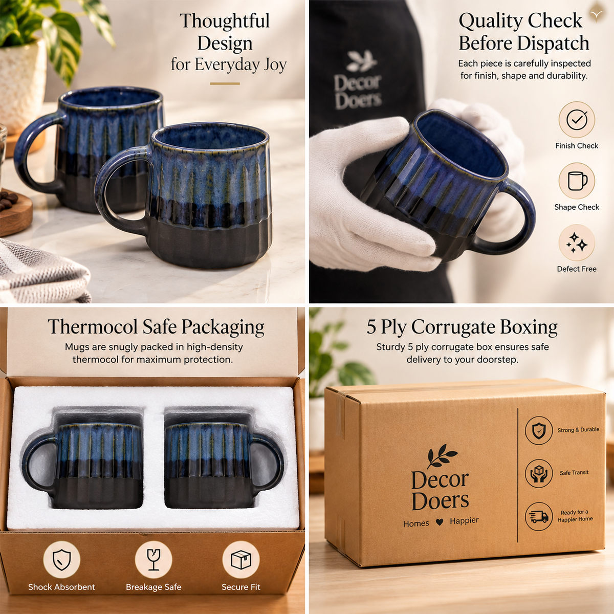 Indigo Ribbed Mugs – Set of 2