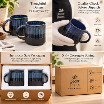 Indigo Ribbed Mugs – Set of 2