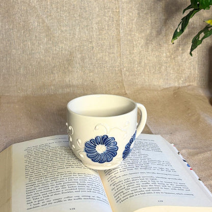 Sara White Cone Handprinted Mug Set of 2 | Ceramic Coffee Mug Set