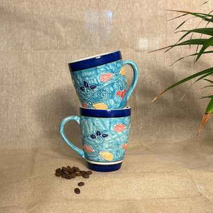 Sandra Blue Cone Handpainted Mug Set of 2 | Ceramic Coffee Mug Set