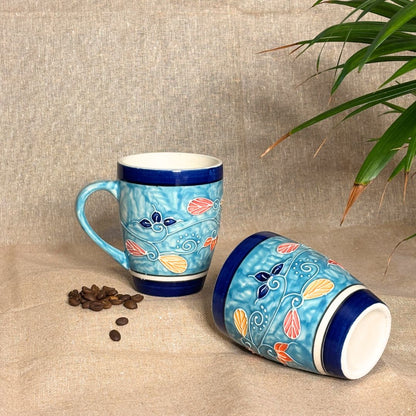 Sandra Blue Cone Handpainted Mug Set of 2 | Ceramic Coffee Mug Set