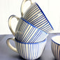 Cera Blue Stripe Tea Cup Set of 4 – Handcrafted Ceramic Office Tea Cups