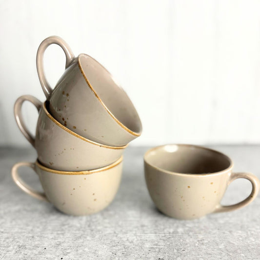 Cera Grey Tea Cup Set of 4 – Handcrafted Ceramic Cups with Golden Rim