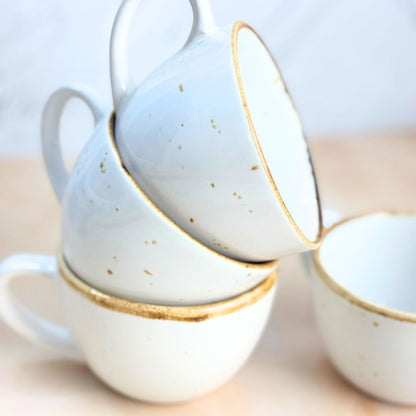Cera White Tea Cup Set of 4 – Handcrafted Ceramic Cups with Golden Rim
