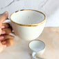 Cera White Ceramic Tea Cup Set of 4 | Handcrafted Office Tea Cup with Brown Rim