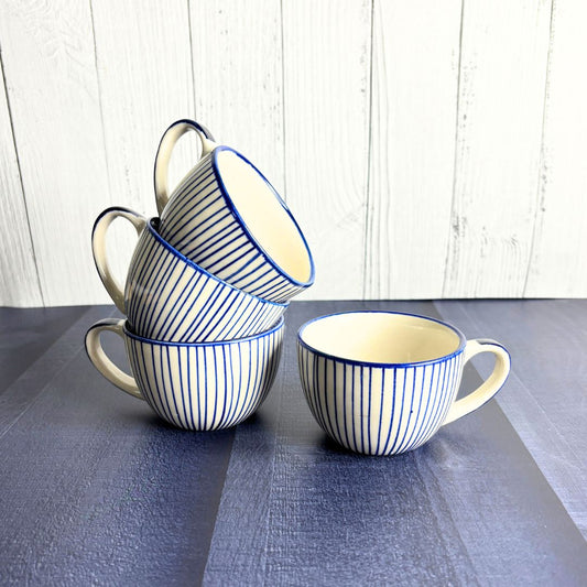 Cera Blue Stripe Tea Cup Set of 4 – Handcrafted Ceramic Cups