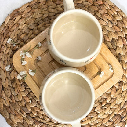 Motif Coffee Mug - Ceramic White Set of 2