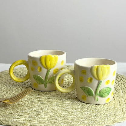 Yellow Flower Mug – Elegant Floral Ceramic Coffee Mug