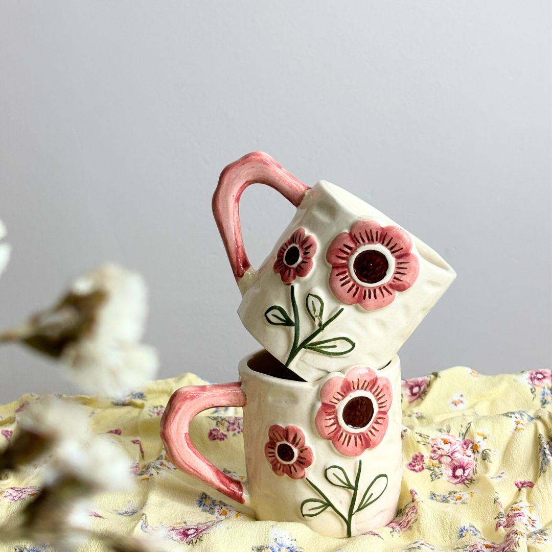 Stylish Pink Flora Ceramic Tea Cup