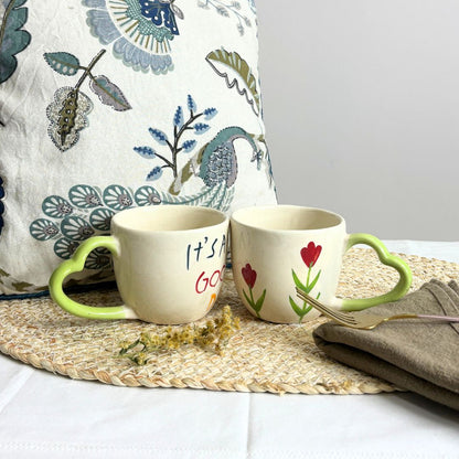 Radiant Green Heart Cup Set of 2