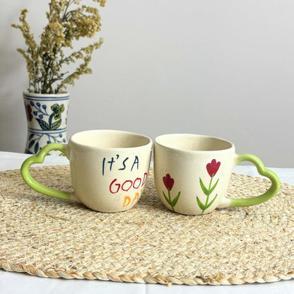 Radiant Green Heart Cup Set of 2