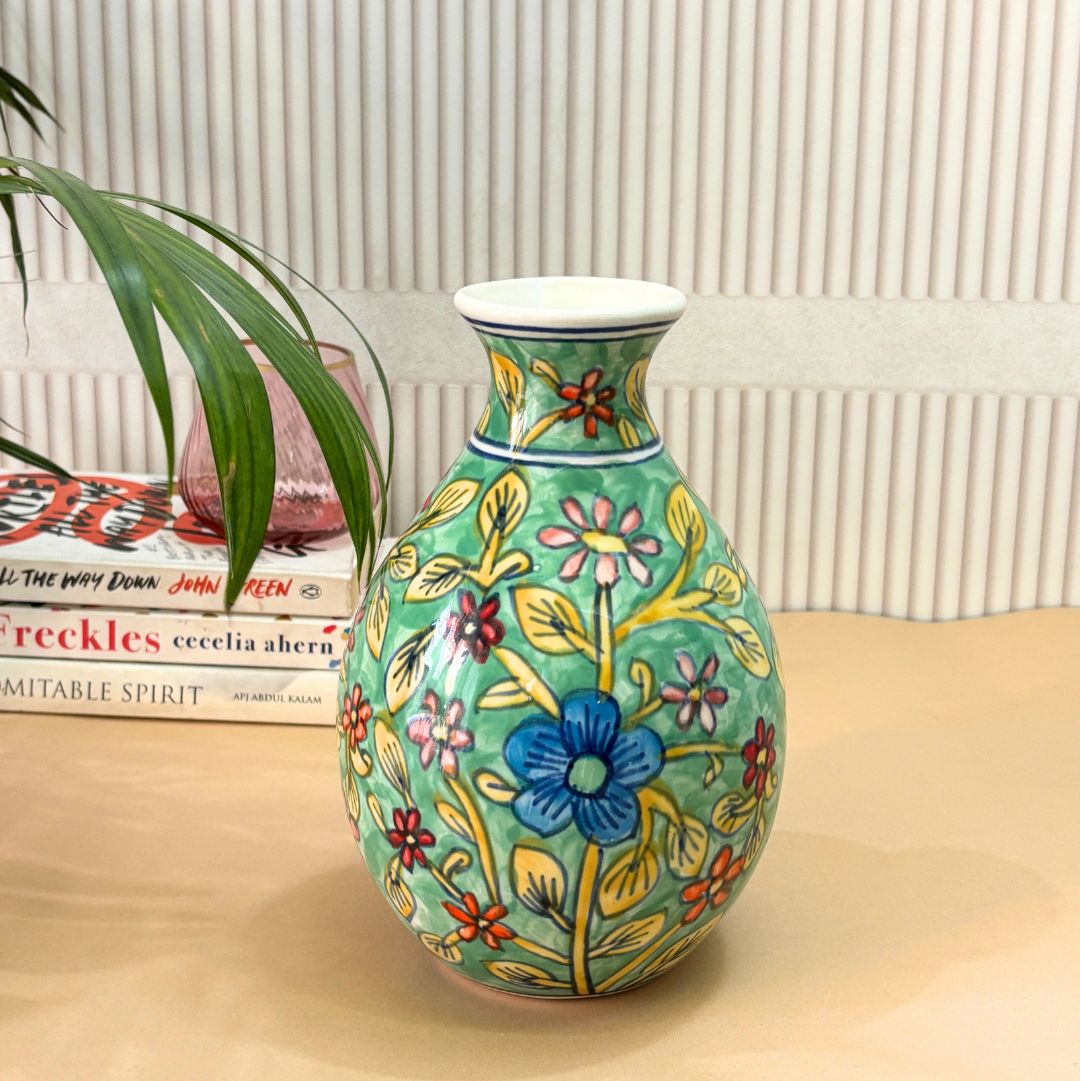 Mughal Era Green Handpainted  Vase