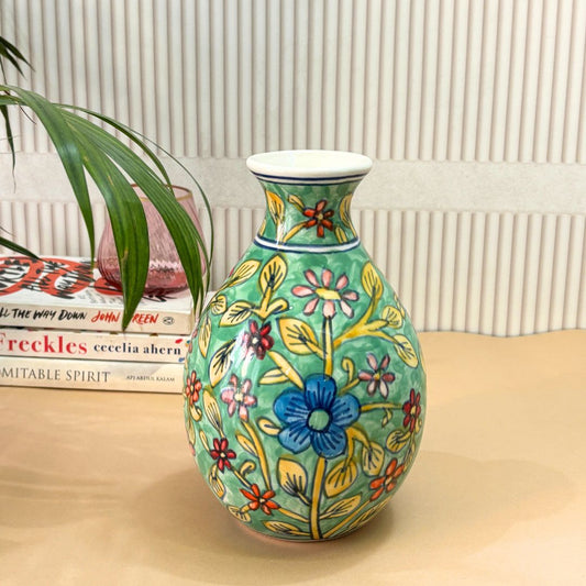 Mughals Era Green Handprinted Vase