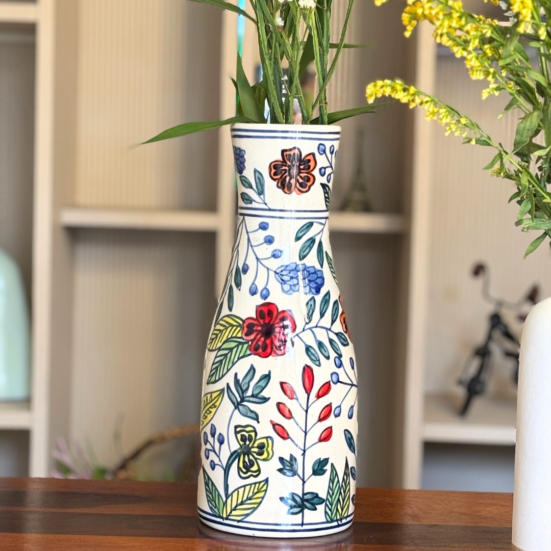 Mughal Floral Ceramic Long Vase