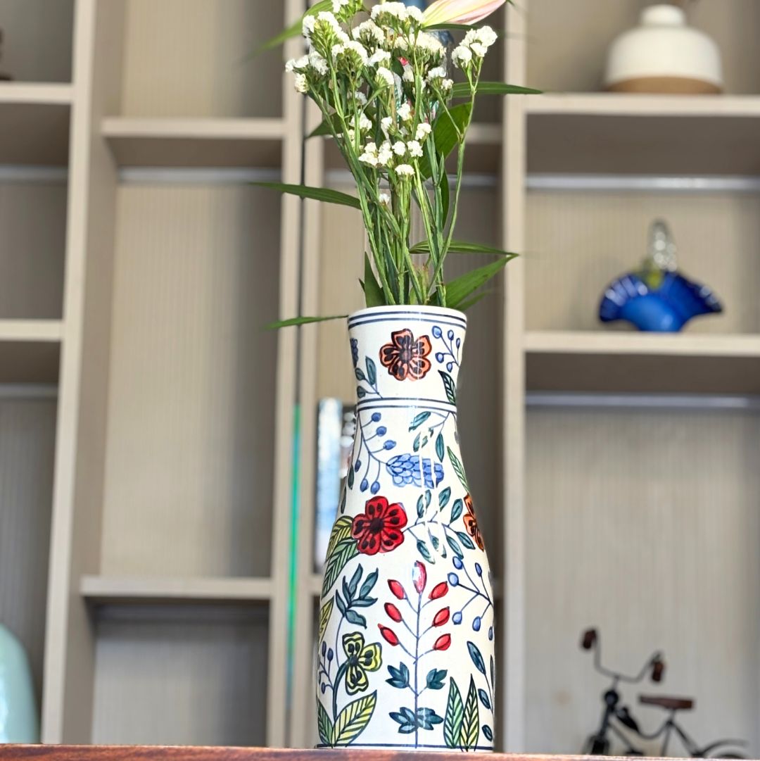 Mughal Floral Ceramic Long Vase
