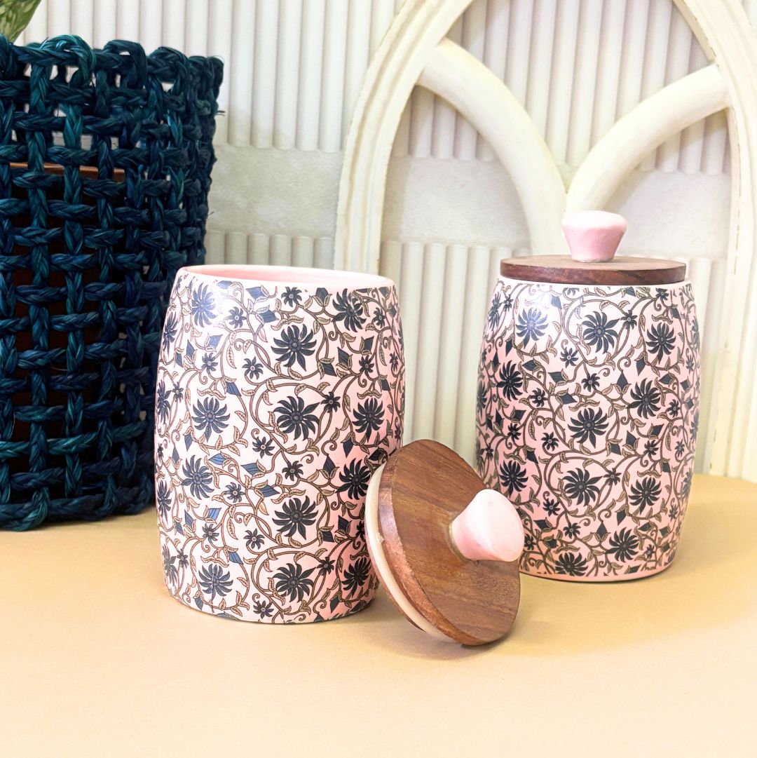 Pink Floral Ceramic Jar