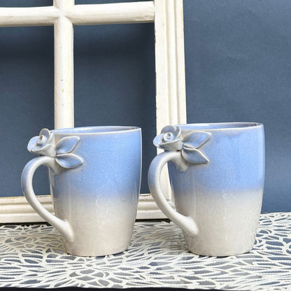 Sapphire Blooming Ceramic Coffee Mug Set with Bowl – Handcrafted Luxury