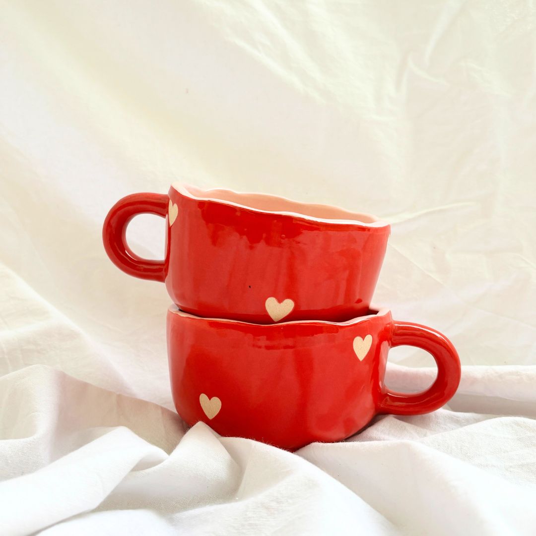 Stylish Scarlet Heart Red Ceramic Soup Cup