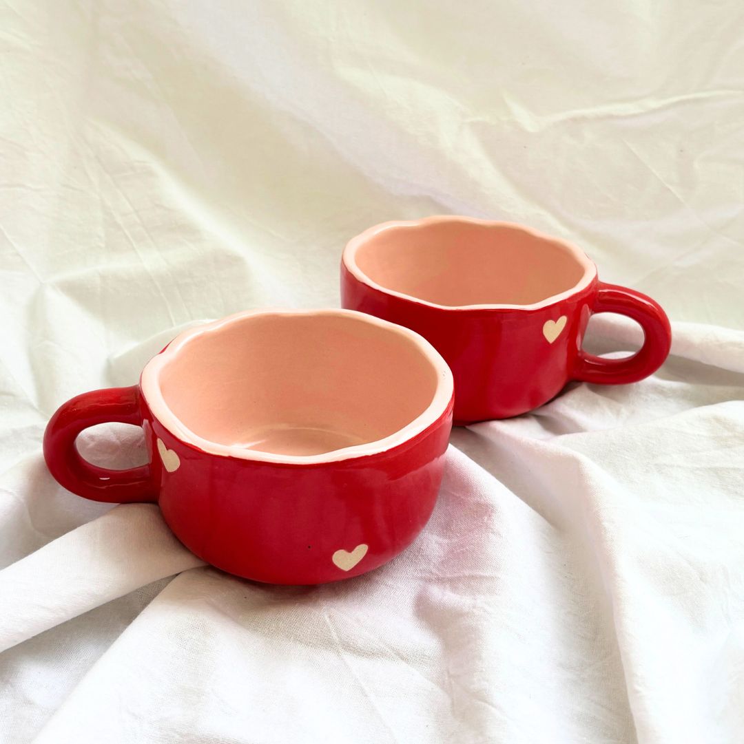 Stylish Scarlet Heart Red Ceramic Soup Cup