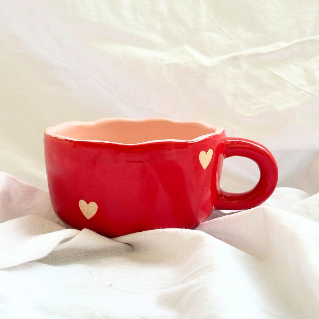 Stylish Scarlet Heart Red Ceramic Soup Cup