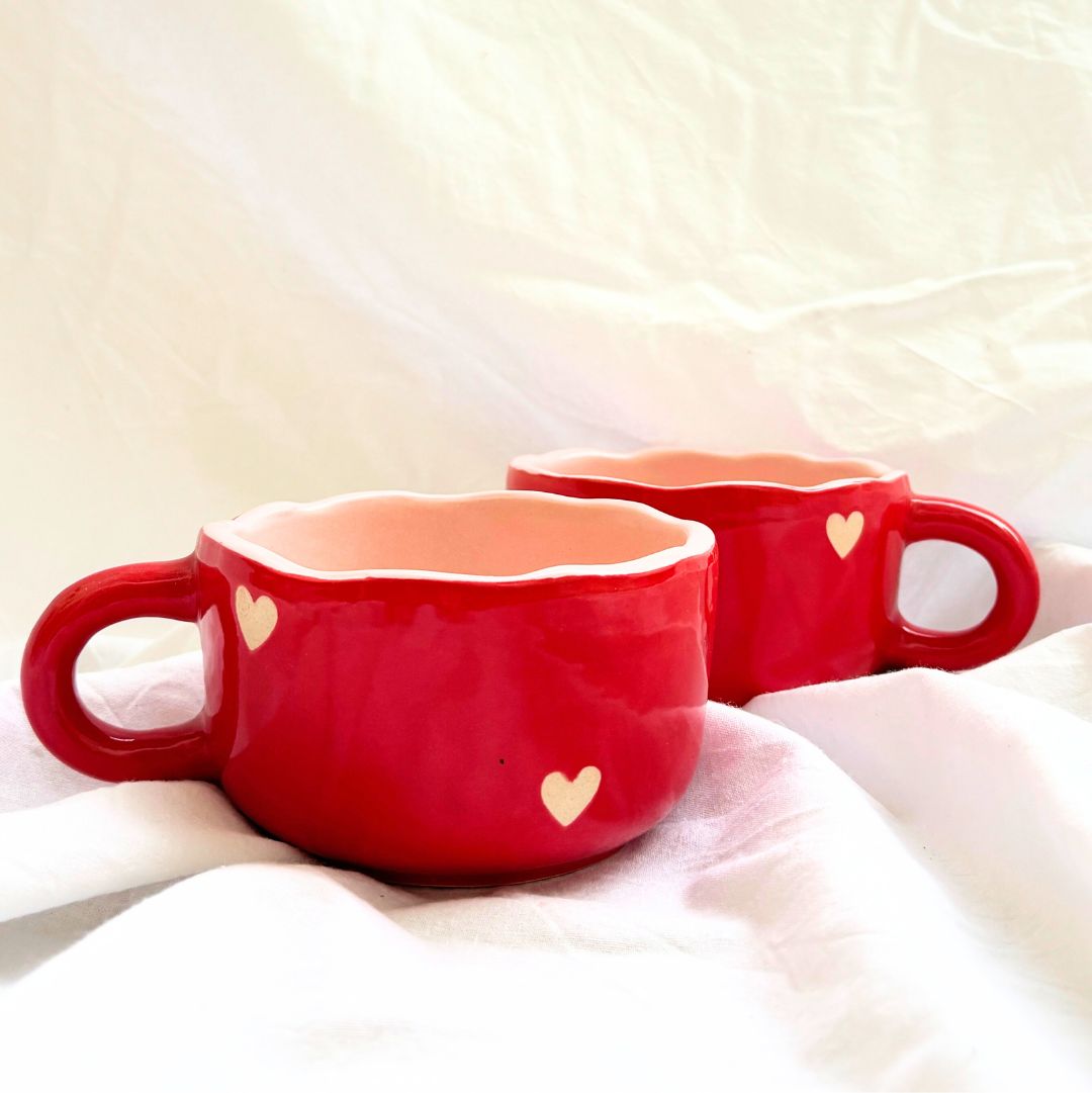 Stylish Scarlet Heart Red Ceramic Soup Cup