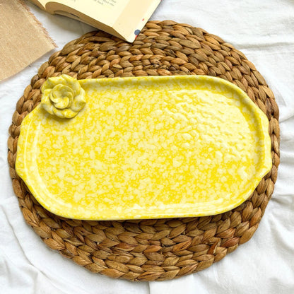Soothing Hue Yellow Flower Platter with Bowl