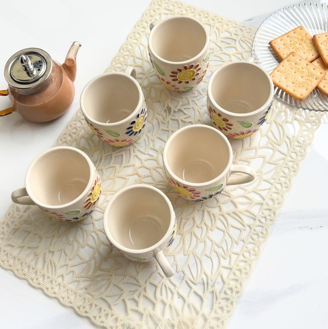 Floral World Cone Handmade Ceramic Tea Cups Set of 6