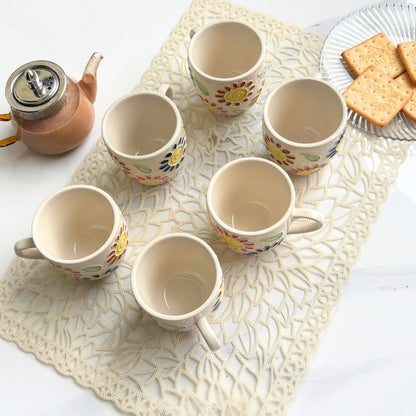 Floral World Cone Handmade Ceramic Tea Cups Set of 6