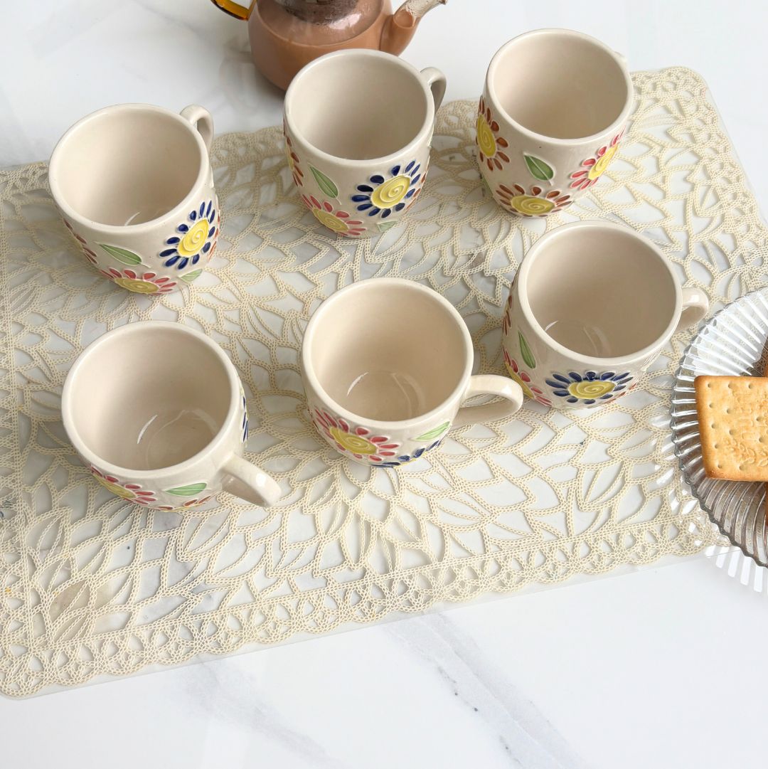 Floral World Cone Handmade Ceramic Tea Cups Set of 6